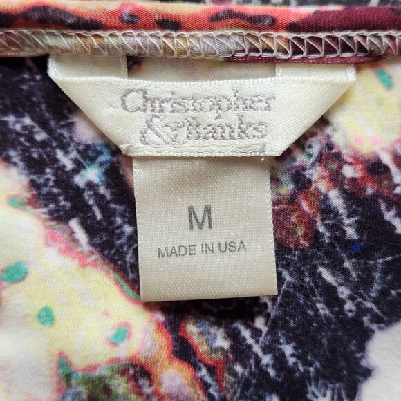 [M] Christopher & Banks Art Design Women's Top Size Medium Adjustable Sleeves - Picture 6 of 10